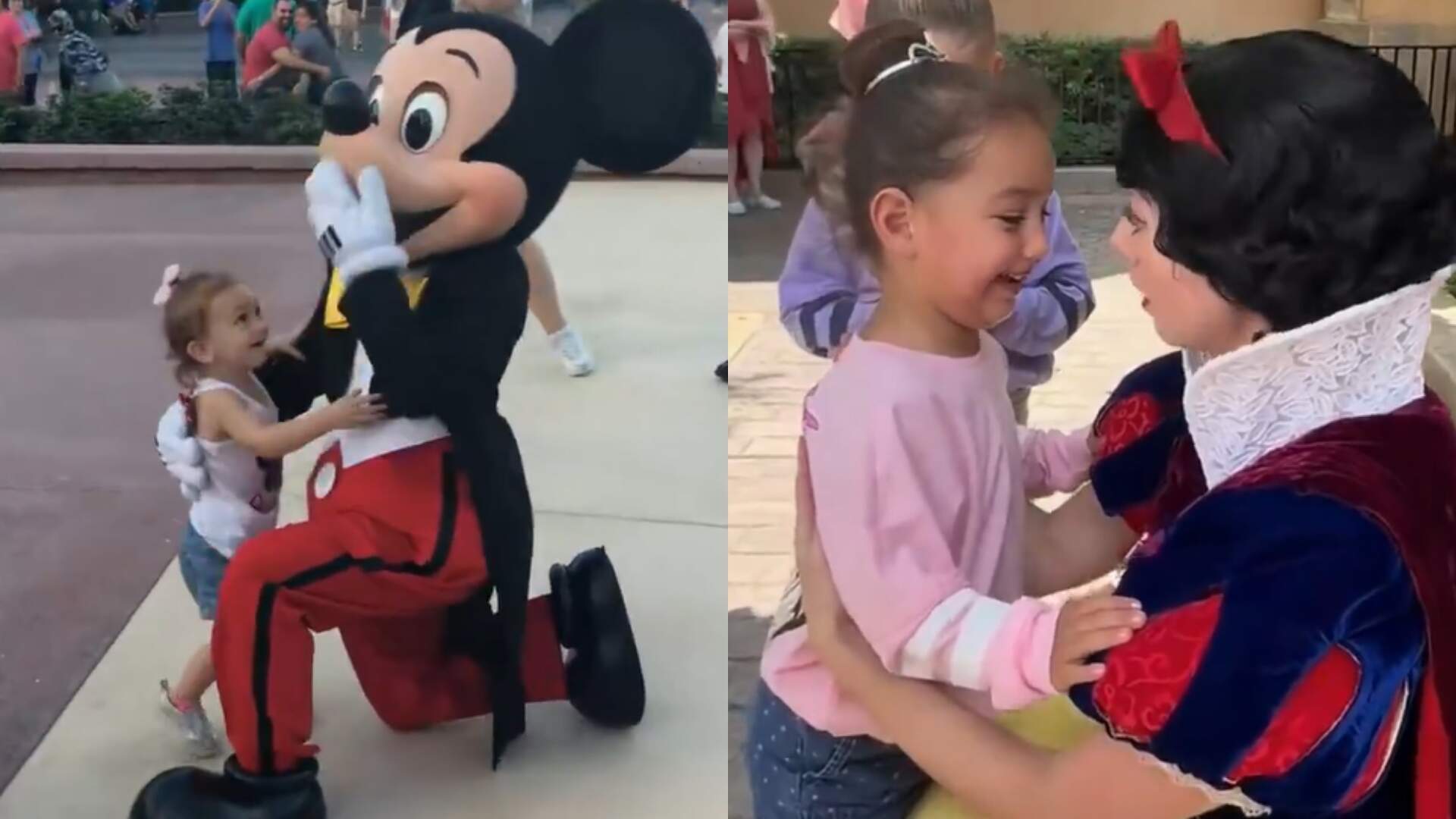 Crianças se emocionam ao encontrar personagens favoritos na Disney