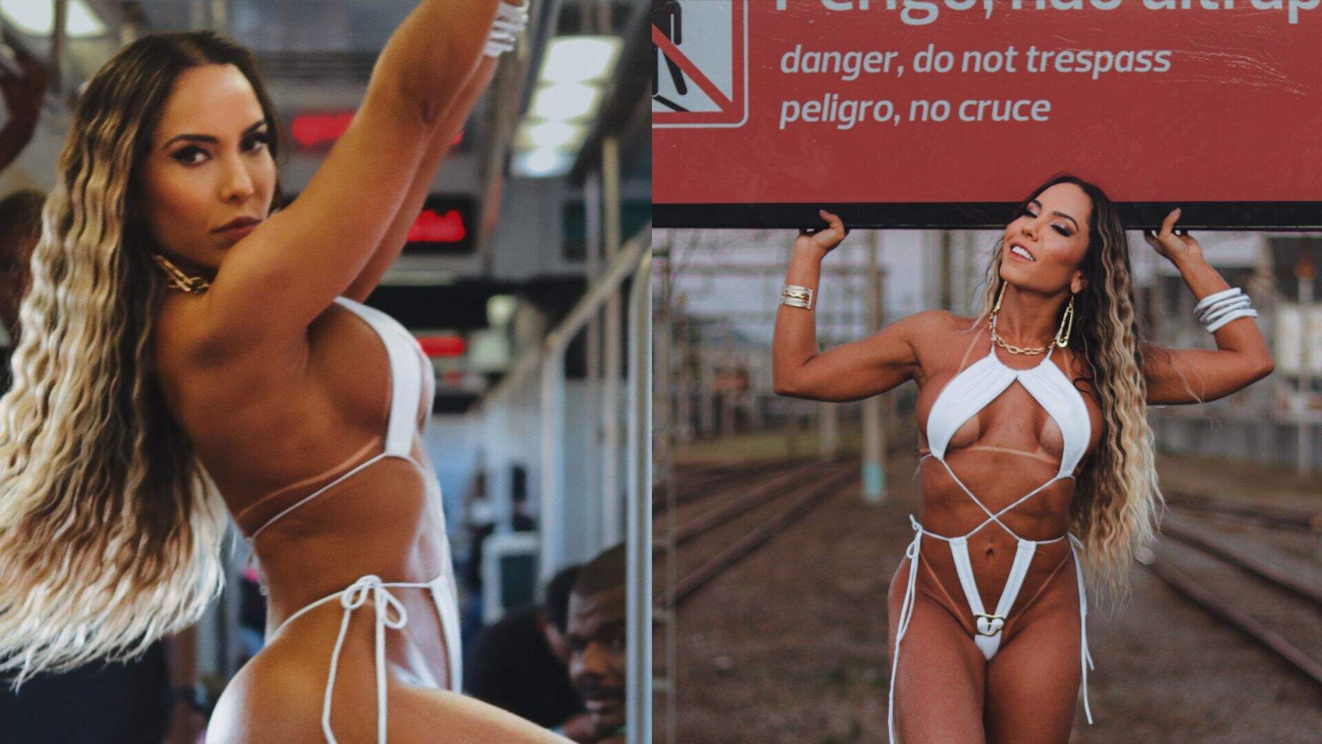 Mulher Melão faz ensaio sensual em trem no Rio e mobiliza polícia