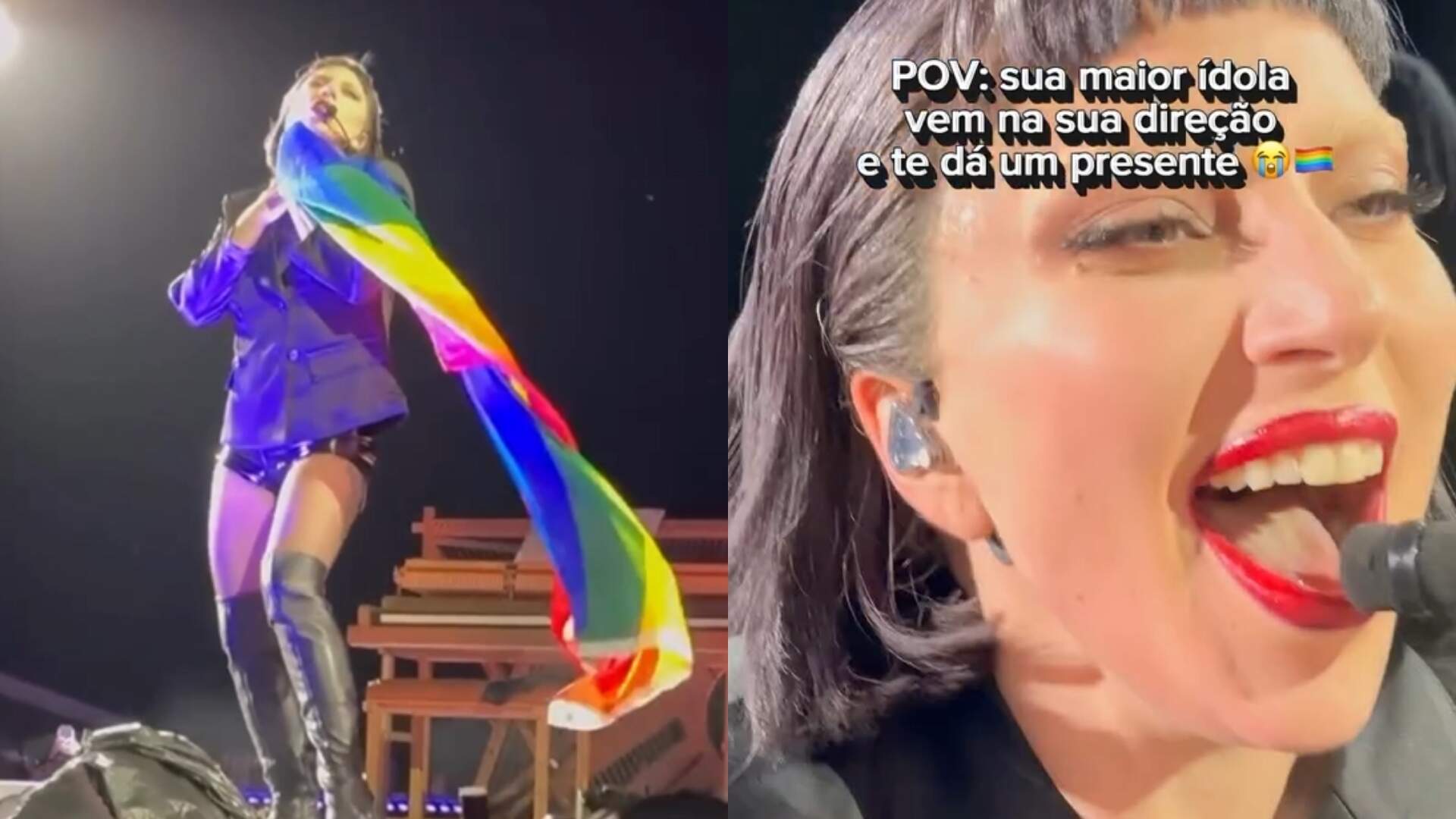 Fã registra momento em que Lady Gaga lhe entrega bandeira - Metropolitana FM