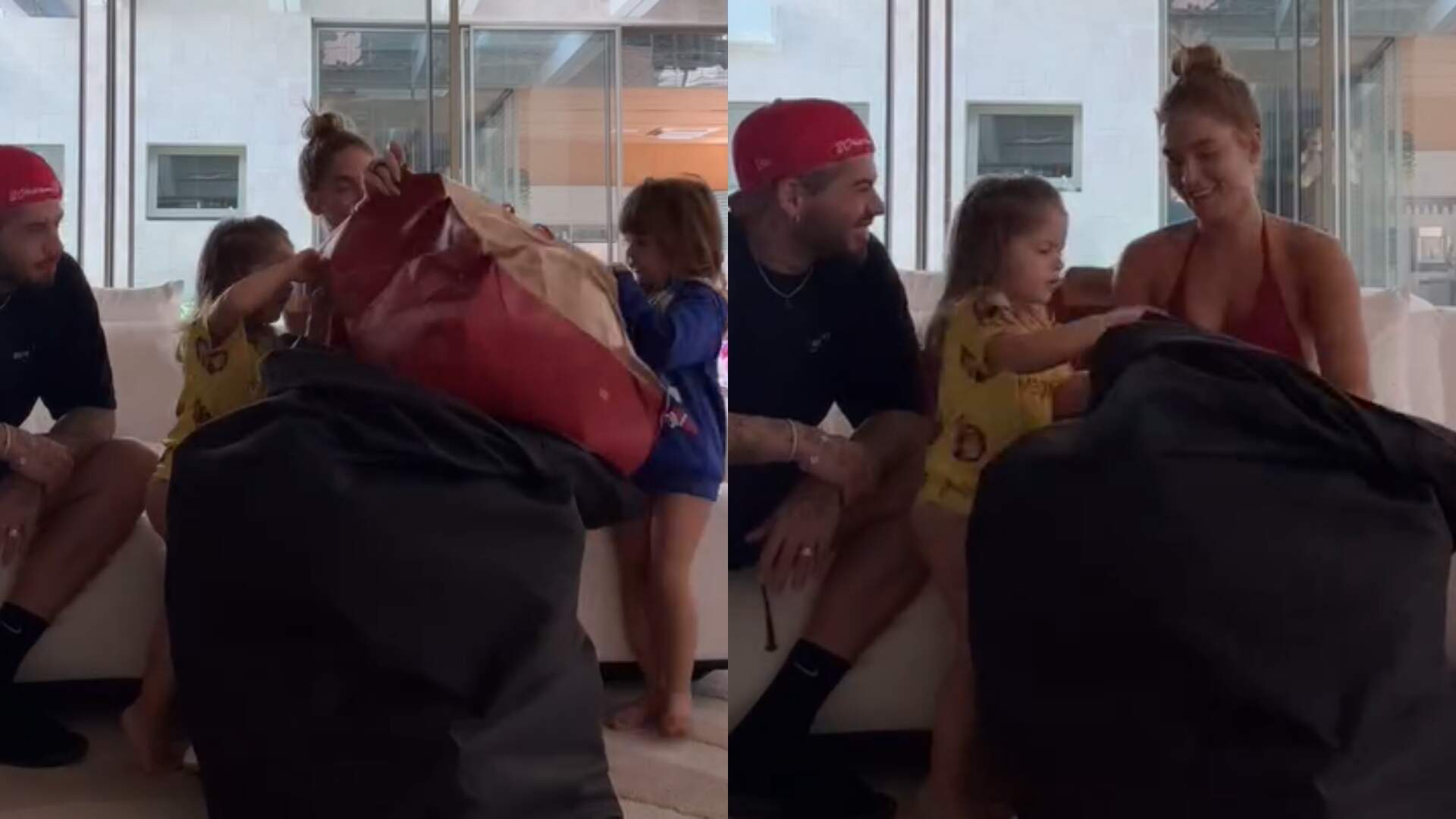 Virginia e Zé Felipe se reúnem para abrir presentes das filhas