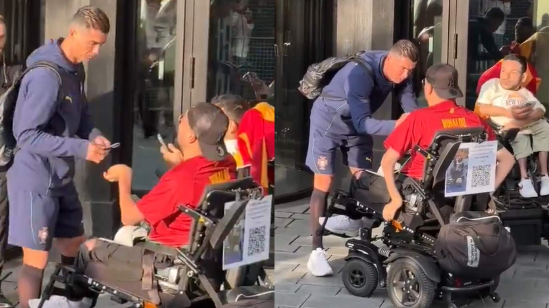 Cristiano Ronaldo sente dor após cadeira de fã encostar em sua perna, mas reage com bom humor